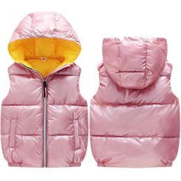 Autumn Winter Children's Down cotton Vest Hooded Waterproof For Boy1-7Y Kid sleeveless jacket Baby Girls Waistcoat 211203