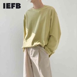 IEFB Spring Autumn Cotton Pullvoer Tops Men's Korean Loose Base T-shirt Round Neck Solid Color Long Sleeve T-shirt 9Y6968 210524