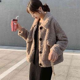 Arrival Autumn Winter Korea Fashion Women Loose Fake Fur Vintage Short Coats Thicken Warm lamb wool Casual Jackets S383 210512