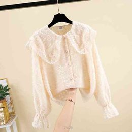 Women's Shirts Autumn Lace Doll Collar Long Sleeves Casual Shirt Ladies Female Blouse Tops Blusas A3962 210428