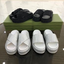 Women Sandals Luxury Designer Slipper Platform Shoes 5.5cm Blingbling Fashion Rhinestone Slippers Summer Men Slides Size 35-44 XX-0278