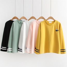 HSA Embroidered Women T-Shirt Casual O-Neck Long Sleeve Simple Streetwear Pullovers Harajuku sweet Sweatshirts Tees 210417