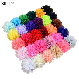 40pcs/lot 7cm Very Beautiful Girls Artificial Chiffon Hair Flowers 40 Colors Flat Back Floral For DIY Kids Headbands MH70 X0722