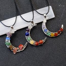 Reiki Healing Cystal Seven Chakra Beads Energy Pendant Retro Moon Charms Necklaces Pendulum Amulet Orgonite Jewelry
