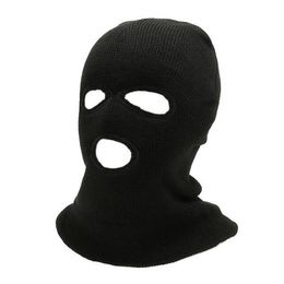 New autumn and winter warm three hole wool knitted hat bandit outdoor cycling letter anti-terrorism mask straight beanies wind proof