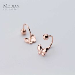 925 Sterling Silver Jewelry Rose Gold Color Insect Butterfly Hoop Earrings for Women Girls Fashion Brincos 210707