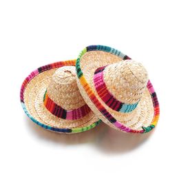 Dog Apparel 1PC Colourful Adjustable Pet Straw Hat Cat Costume Mexican Cap Sombrero With Rubber Band Buckle Ornaments Home Supplies