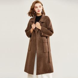 Women's Wool & Blends Arrivals Women Real Coats Fashion Style Alpaca Long Jackets Thick Warm Autumn Winter Trench S8705