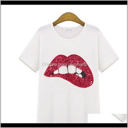 & Womens Clothing Apparel Drop Delivery 2021 Summer Brand T Shirt T-Shirt Embroidery Lips Cotton Short Sleeve Tshirt Women Tops Tees P9X4K