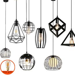 Pendant Lamps Modern Nordic Lights Black Iron Retro Loft Cage Pyramid Lamp American Industrial Metal Hanging