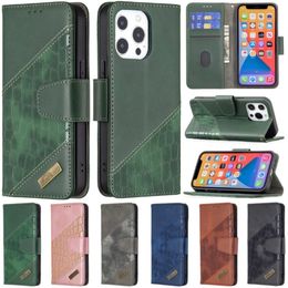 Business Magnetic Flip PU Leather Wallet phone Cases For Iphone 13 12 Mini 11 Pro Max XR XS X 8 7 6 Plus Crocodile pattern Splicing Credit Card Slot Stand Men Retro Pouch