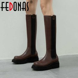 Vintage Knee High Boots For Women Genuine Leather Thick Heels Fall Winter Shoes Woman Office Lady Slim Long 210528