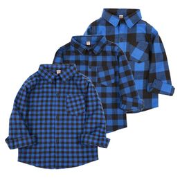 Blue Plaid Boys Shirts Checked Children's Clothing Classic Shirt Tops Kids Tee Shirts Tops Cotton Baby Boy Overshirt Girl Jumper 210413