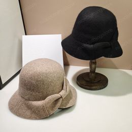 autumn winter grace bowknot Wool knitting lady bucket cap women leisure hat