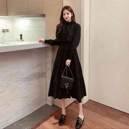 Autumn and Winter Women's Dresses, Big Swings, Long Skirts, Literary French Tea Break, Waist Retro Temperament Dress GX274 210507