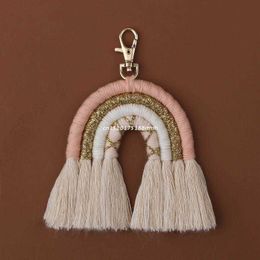 Rainbow Keychains Women Boho Handmade Key Holder Keyring Macrame Bag Charm Car Hanging Jewelry Gifts Dropship G1019