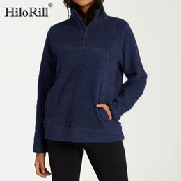Solid Women Hoodies Autumn Winter Long Sleeve Pocket Casual Pullover Turtleneck Sweatshirts Blue Sudadera Mujer 210508