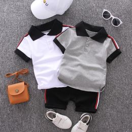 Summer Suits Boys Baby Preppy Style Sets Children Casual Outdoorwear Kids Solid Color T shirt Shorts Clothing Sets