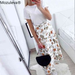 Mozuleva Spring Summer High Waist Chiffon Women Midi Skirts Casual Floral Print Female Skirt Maxi Beach Tutu Skirt femme 210730