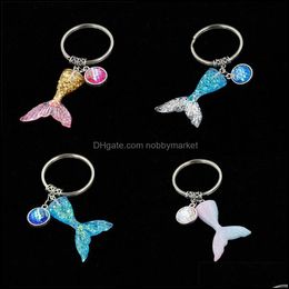 Key Rings Jewelry Fashion Drusy Druzy Mermaid Scale Fishtail Keychain Fish Shimmery Chain For Women Lady Drop Delivery 2021 6Tkji