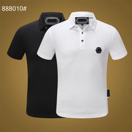 Men's Polos Men Shirt Black Short Sleeve PP Skull Top Street Sportswear Hombre Manga Corta