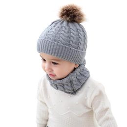 0-36 Months Baby Fashion Interlaced Knit Beanie And Ring Scarf Set Lovely Kids Twist Solid Warm Hats Infinite Scarves