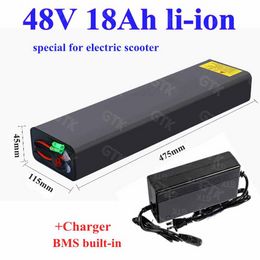 Long Strip 48V 18Ah lithium ion 18650 li-ion battery pack with waterproof case bms for 48V Electric scooter ebike+3A Charger