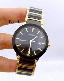 Classic Unisex Men Women Ceramic Watch Tone Tone Gold Black Ceramics Round Circle Simple Marked logo Fashion Brand Clock