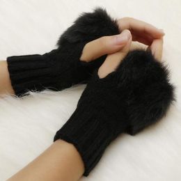 Fingerless Gloves Laamei Women Fashion Wrist Mitten Fur Gloves-Knitted Winter Knitted Trim