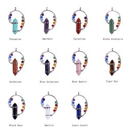 7 Chakra pendant aura treatment drop decoration hexagonal column healing crystal rolling grinding palm gem meditation jewelry