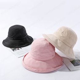 Cloth Wide Brim Sun Fisherman Hats Summer Female Outdoor Travel Foldable Solid Bucket Hat Anti-UV Beach Hat