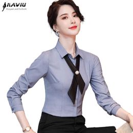 Chiffon Professional Shirt Women Long Sleev Spring Slim Temperament Grey Blouses Office Ladies Formal Work Tops White 210604