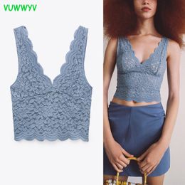 Tops Blue Lace Backless Crop Top Women Blouses Summer Vintage Wide Strap Woman Fashion Tunics Ladies 210430