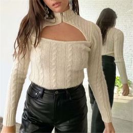 BLSQR Sexy Hollow Out Women's Sweater Turtleneck Long Sleeve Knitted Pullover Nightclub Club Party Winter 210430
