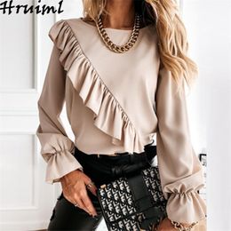 Solid Color Shirt Simple Style Fashion Arrival Women Shirts Blouses Office Lady Ruffles O-Neck Casual Roupas Femininas 210513