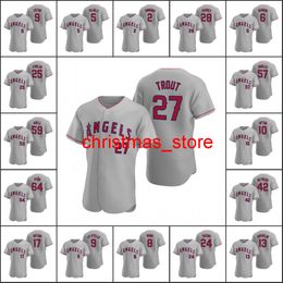 Men Women Youth #17 Shohei Ohtani 27 Mike Trout 6 Anthony Rendon 57 Hansel Robles Custom Gray Road Jersey