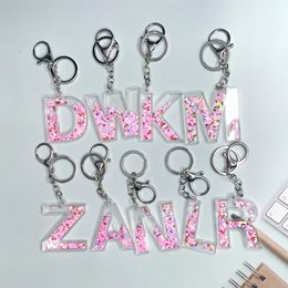 Cute Letter Keychains 26 Glitter Hollowed-Out English Alphabet Keyring Holder Resin Car Key Chains Rings Charm Bag Gifts