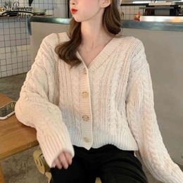 Autumn Long Sleeve Loose Casual Sweater Women Fashion Female Cardigan Winter Clothes Twist V-neck Knitted Sweaters 11633 210427