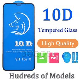High Quality 10D Full Glue Tempered Glass Screen Protectors for iPhone15 14 13 12 Mini 11 Pro Max XS XR X 6 7 8 Plus