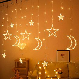 Star Moon Led Curtain Garland String Light Eid Mubarak Ramadan Decoration Islam Muslim Party Decor Eid Al Adha Gift Eid Mubarak 210610