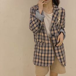 Office Lady Slender Plaid Women Work Wear OL Female Formal Thin Loose Elegant Cardigans Coats Stylish Blazers 210421