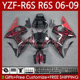 Motorcycle Bodywork For YAMAHA YZF600 YZF R6 S 600 CC Red Flames YZF-R6S 06 07 08 09 Bodys 96No.129 YZF R6S 600CC YZFR6S 2006 2007 2008 2009 YZF-600 06-09 OEM Fairing Kit