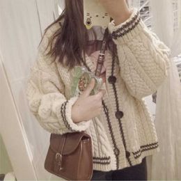 Korea Preppy Style large size winter women's Japan knitted ins Harajuku sweater cardigan button cute V-Neck Twist 210608