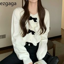 Ezgaga Tender Sweet Bowknot Jumper Sweater Women Autumn Korean Ruffles Pearl Button Outwear Elegant Pullover Ladies Tops 210430