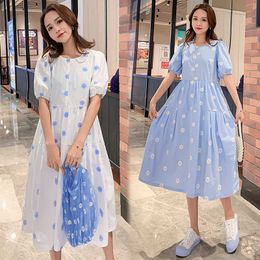 New Maternity Nursing Dresses Summer Cotton Embroidery Floral Long Dress for Pregnant Women Breastfeeding lactation party dress X0902