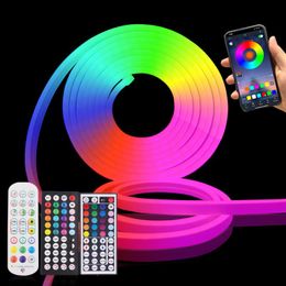 the power strip Canada - Strips 12V RGB LED Neon Strip Waterpoof Silicone Light Tape Dimmable Decoration With Wifi Bluetooth-compatible Remote Control Power Kit