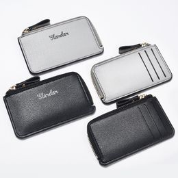 Men's Fashion Zipper Small Wallet Solid Colour Business Style Mini Purse Money Bag Clip PU Leather Portable Cash Coin Purse