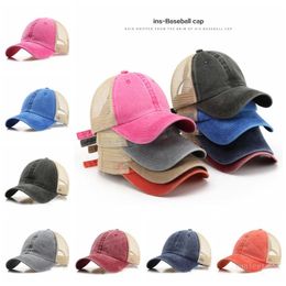7 Colours Ponytail Hats Men Woman Washed Mesh Baseball Cap Outdoor Sports Adjustable Sun Protection Net Caps T9I001300