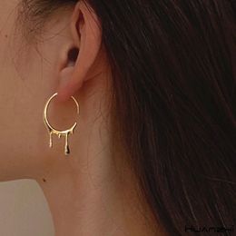 Golden Metal Geometric Irregular C Shape Water Droplets Zircon Round Hoop Earrings for Women Girls Jewelry