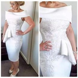 Bateau Mother Of The Bride Lace Appliques Sheath Prom Short Satin Custom Formal Dresses Evening Party Gowns